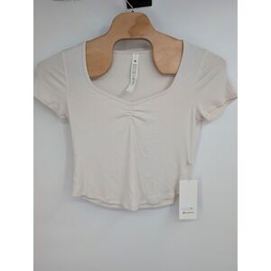 Lululemon NWT Women's Hold Tight Sweetheart Short Sleeve Shirt Cream‎ sz 12